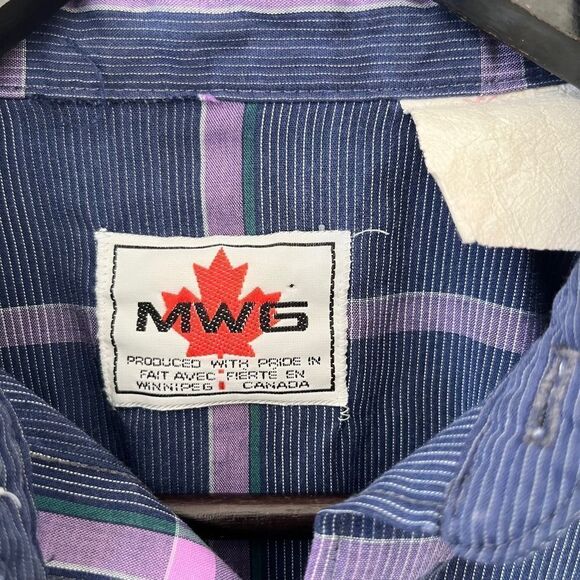 MWG Canada‎ VTG Purple Lilac Plaid Western Style Pearl Snaps Long Sleeve Shirt - Picture 4 of 7